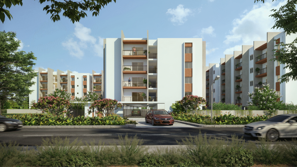JP Housing Corporation apartments in Hoskote Bengaluru - 2 and 3 BHK residential complex with swimming pool and landscaped gardens